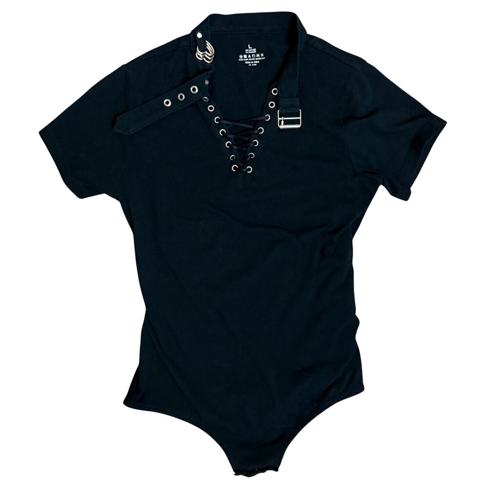 LittleForBig Buckle Collar Lace-Up Bodysuit Top Size L NWOT
